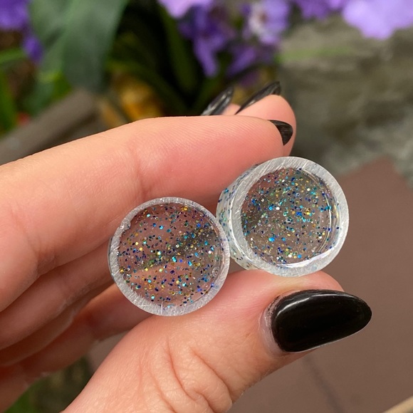 Plug Gauge Size 0 Earrings Blue Sparkly Clear - Picture 3 of 11